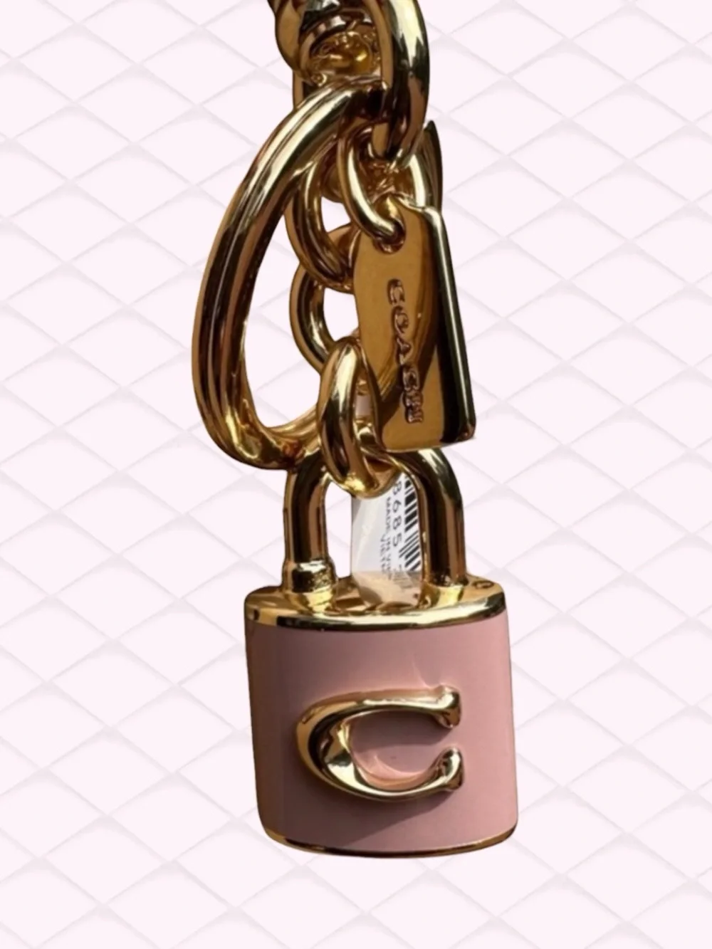 Coach Lock Bag Charm Pink Gold Leather Padlock CEF95 NWT